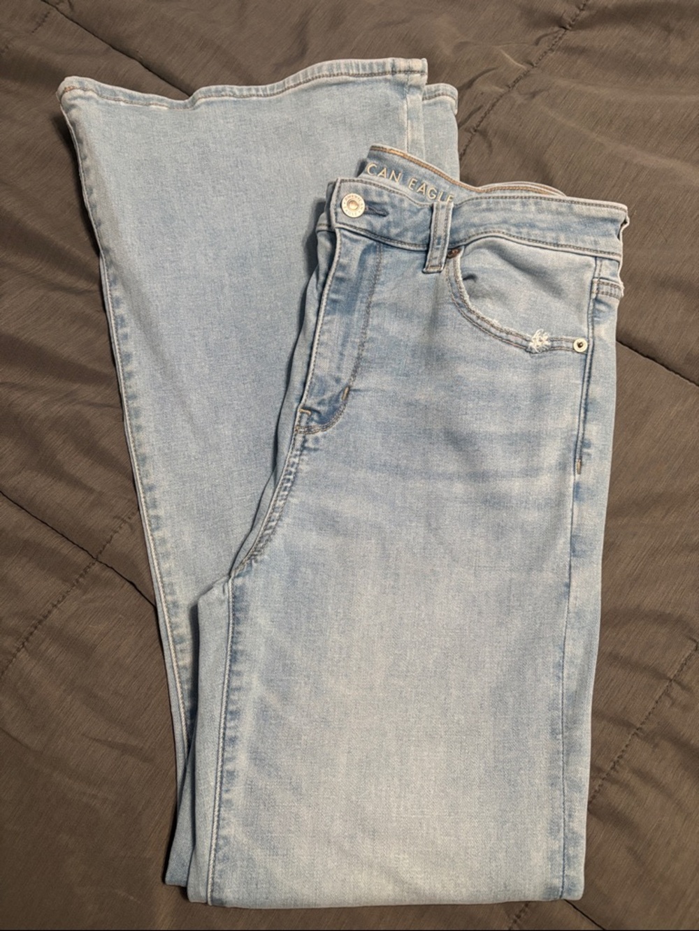 American Eagle Outfitters Light Wash Super High Rise Flare Jeans